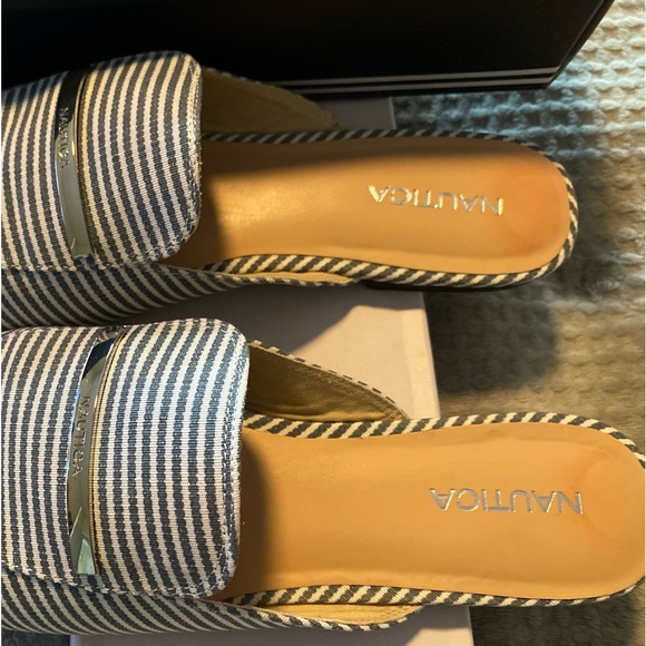 Gently worn Nautica Labella mule slides. Blue and white striped chic pointy toe - Picture 2 of 7